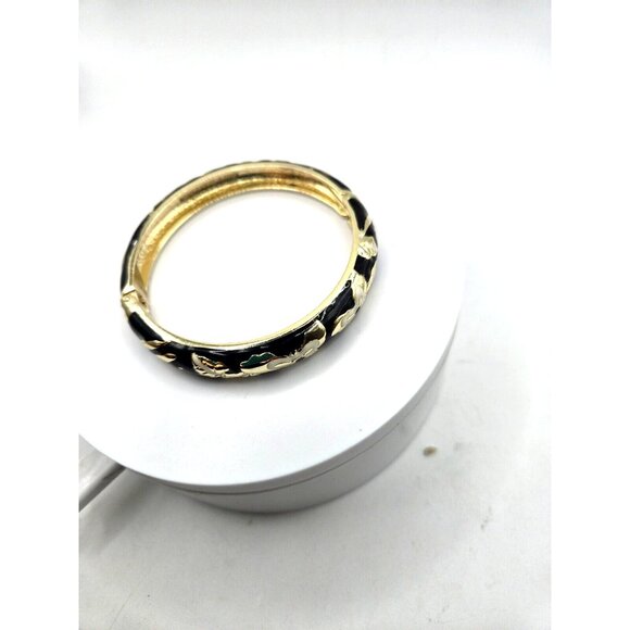 Jiu Long Xing Vintage Enamel Butterfly Black & White Cloissonet Clamper Bracelet - Picture 3 of 7